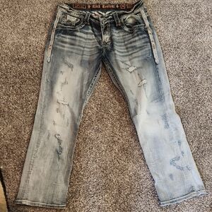 Rock Revival Men's Distressed Blue Jeans